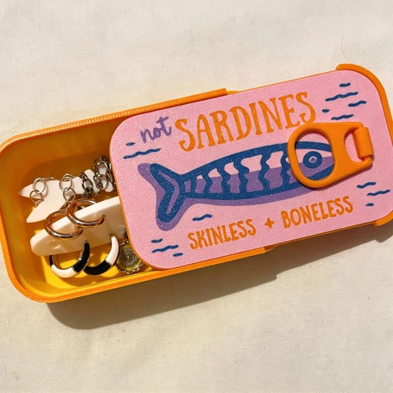 Tin Container Lid - イワシ缶ジュエリーボックス 3D プリントレトロスタイル簡単に開くことができる蓋小物収納容器デスクトップディスプレイ装飾用
