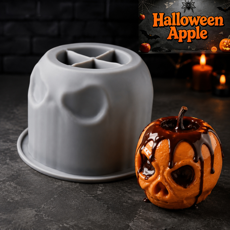 Candle Making Tutorial - ハロウィンスカルアップルシリコンモールド、クリエイティブなデザイン、食品グレードのシリコン製、くっつきにくく型抜きが簡単で、様々な焼き菓子、ムース、手作り石鹸、アロマセラピー製品、キャンドルなどの作成に使用できます。 ハロウィンのベーキング、ホリデーのベーキング、初心者向けのDIYに適しています。