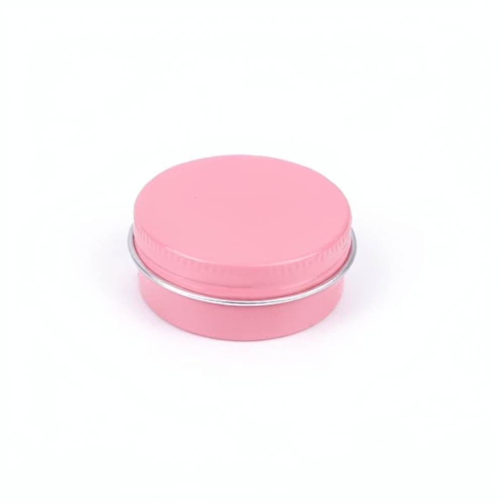 Tin Container Lid - 耐久性に優れたアルミニウム製収納容器。丸型の金属製缶で、ねじ式の蓋が付いています。化粧品やクリームの収納に最適。旅行用としても便利なアクセサリー。