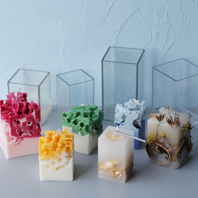 Candle Making Kits - 3D 正方形長方形列キャンドルモールド手作りキャンドル作成金型 DIY 立方体アクリルプラスチック金型キットキャンドル鋳造