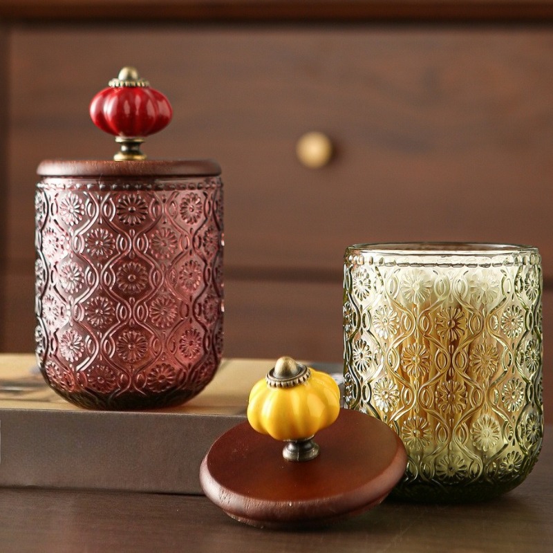 レトロなガラス製綿棒収納ボックス、創造的な綿棒・つまようじ・ - Candle Making Jars With Lids のレビューと価格