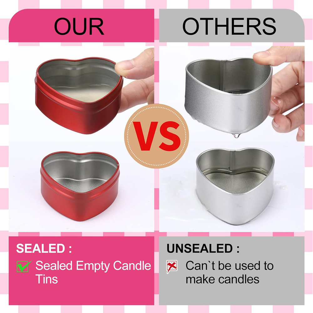 2オンスのハート型金属缶（蓋付き）、空のキャンドルジャー、キ - Tin Container Lid のレビューと価格