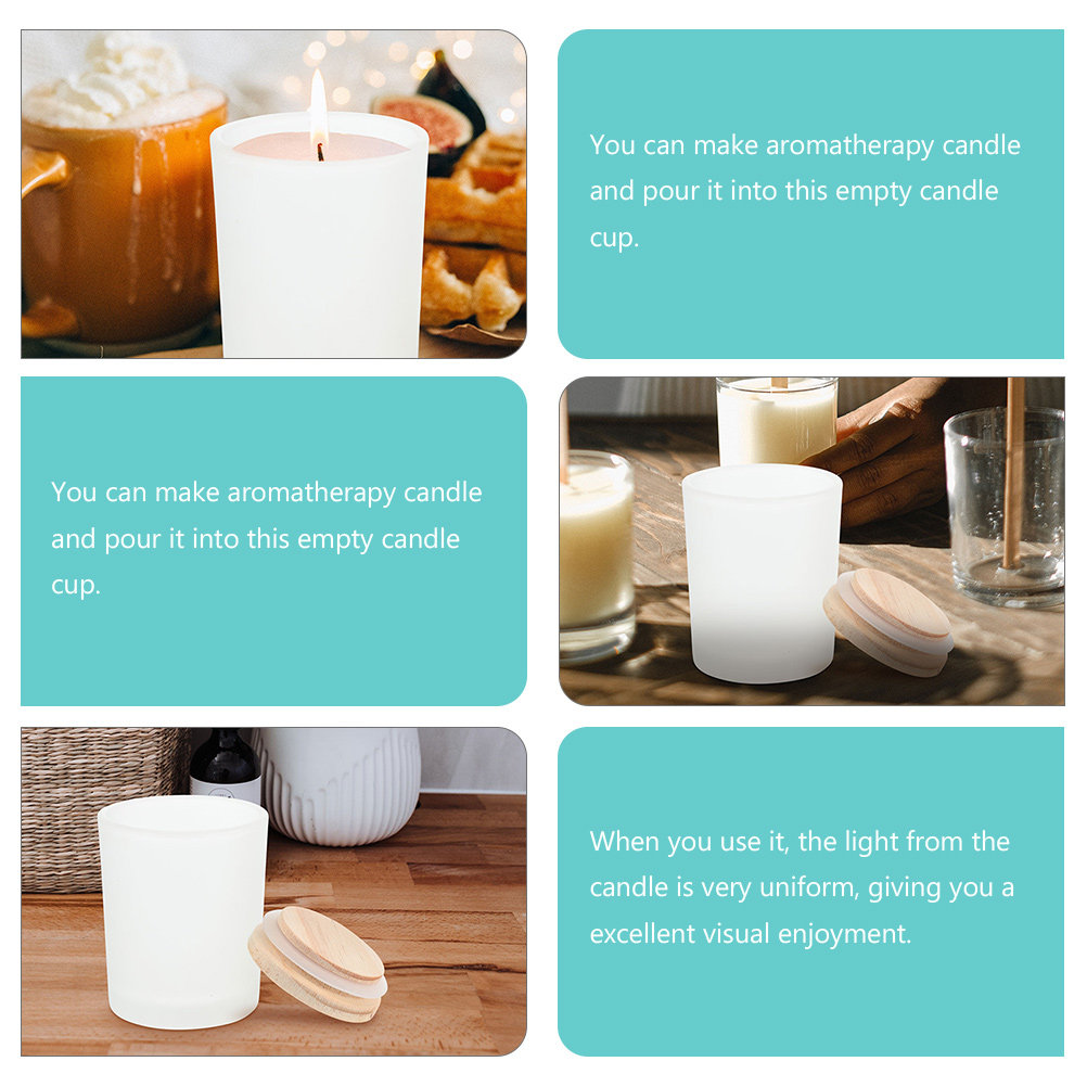 蓋付きの空のガラス瓶。木製の蓋が付いており、アロマキャンドル - Candle Making Jars With Lids のレビューと価格